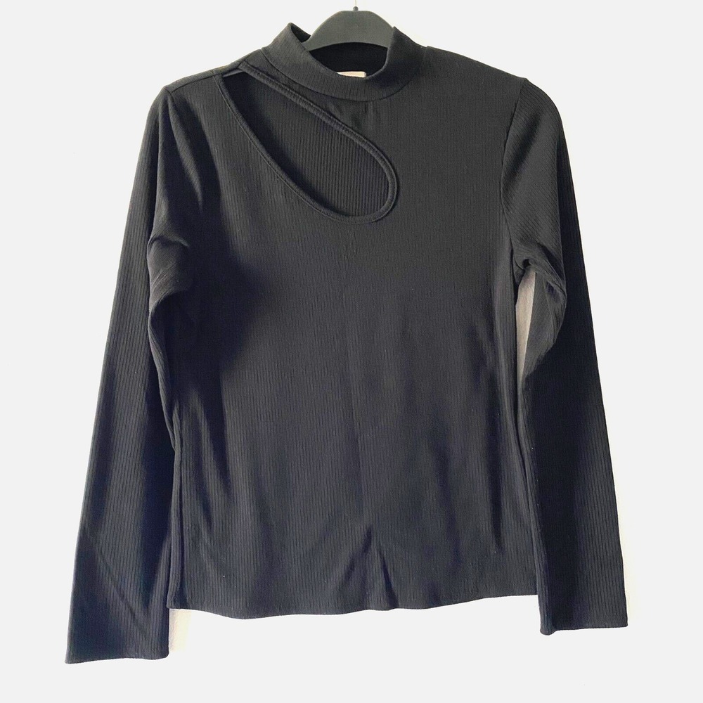 Willow Ribbed Cutout Top Womens XL Black Excellent Mock Neck Long Sleeve 6151 - Picture 1 of 8
